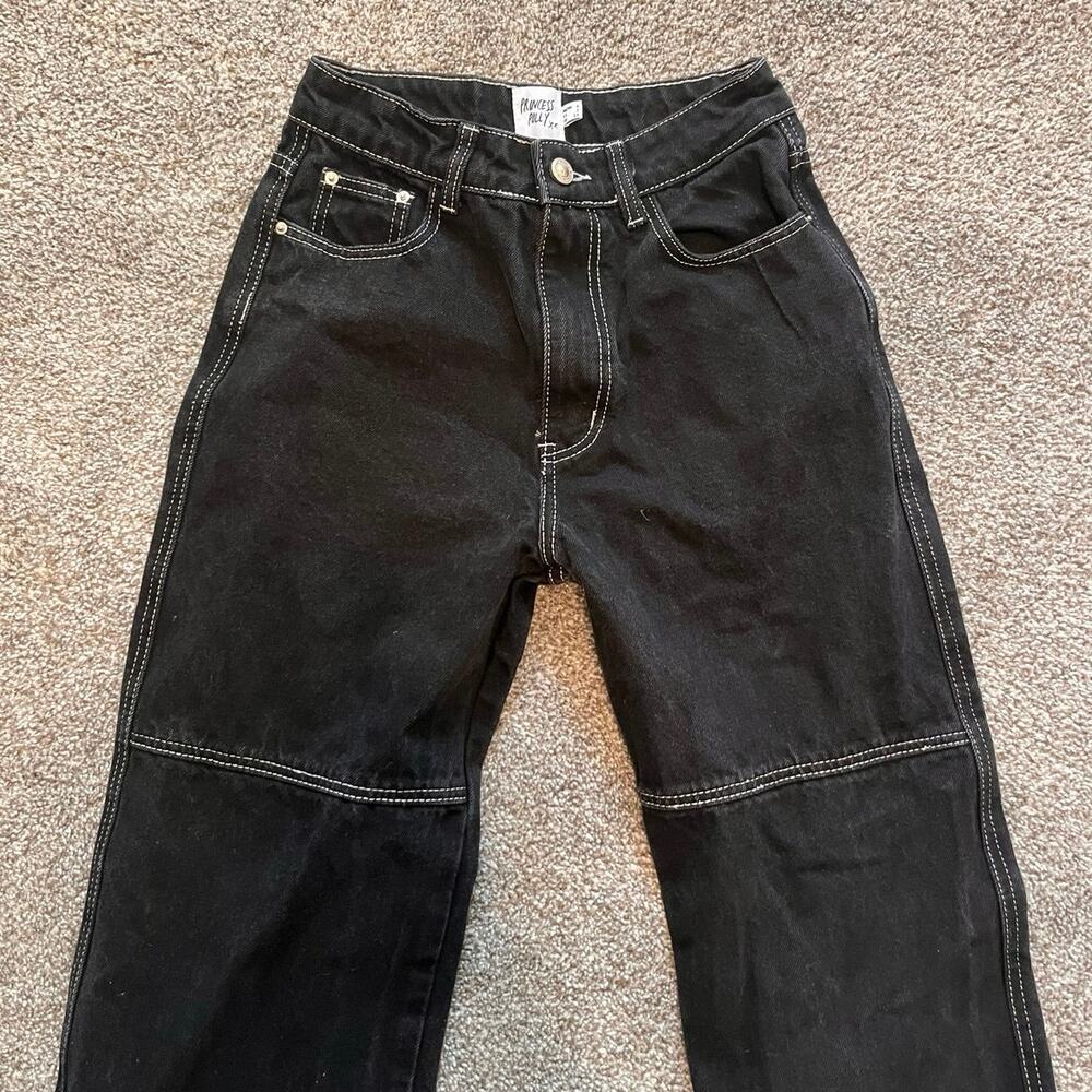 Princess Polly Black Contrast Stitch Wide-Leg Jeans – Size 2